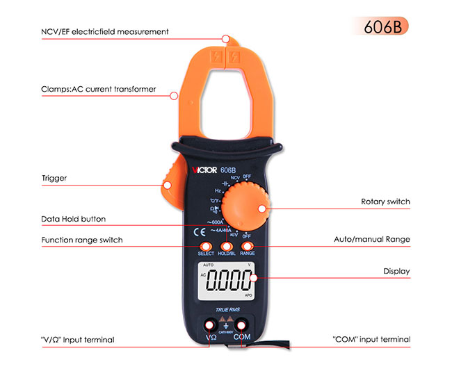 Емкость сопротивления RMS вольтамперомметра метра струбцины 4000 цифров ...