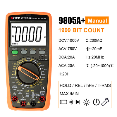 VICTOR VC9805A+1999 ((3 1/2) True RMS Digital Multimeter Tester Измерение сопротивления AC DC 1000V 20A Вольтметр Амперметр