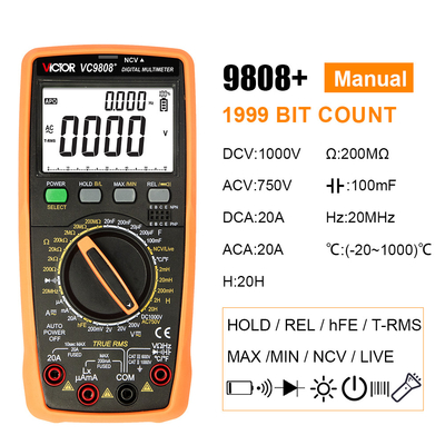 VICTOR VC9808+ цифровой мультиметр 2000uF емкостиметр 10MHz Измерение температуры частоты и индуктивности с помощью LCR теста