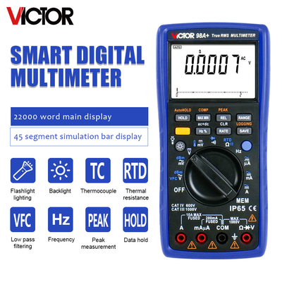 VICTOR 98A+ VICTOR Цифровой мультиметр 22000 подсчетов дисплейный мультиметр авто дальности с USB