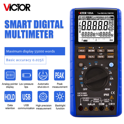 VICTOR189A 0,025% Точность 55000 Счет VICTOR Цифровой мультиметр 1000В Защита от предохранителей