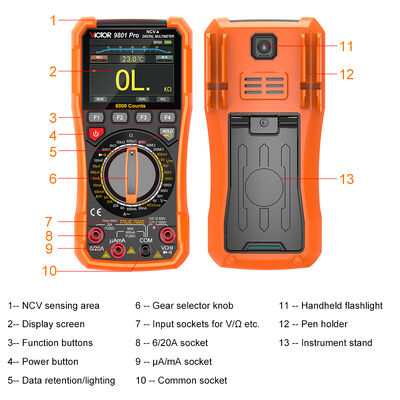 VICTOR 9801Pro Цифровой мультиметр с ТФТ-экран 6000 счетов дисплея